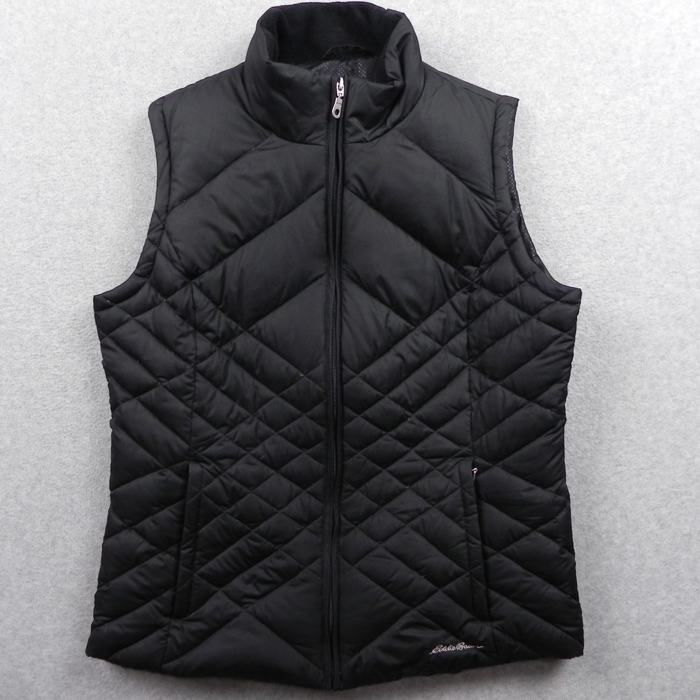 Eddie Bauer Puffer Vest Womens TL Large Tall Down Mock Neck Black Sleeveless